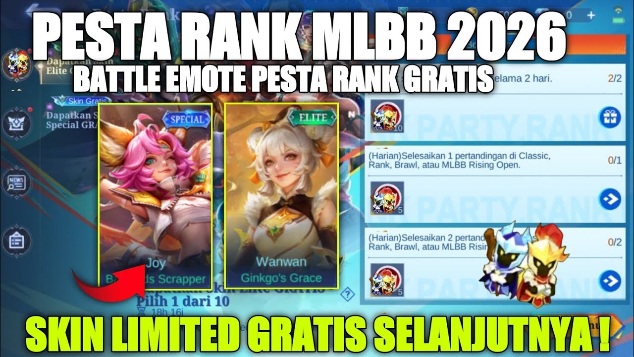 PESTA RANK!! EVENT PESTA RANK BATTLE EMOTE GRATIS 2026 | LIMITED SKIN SPECIAL JOY MOBILE LEGENDS