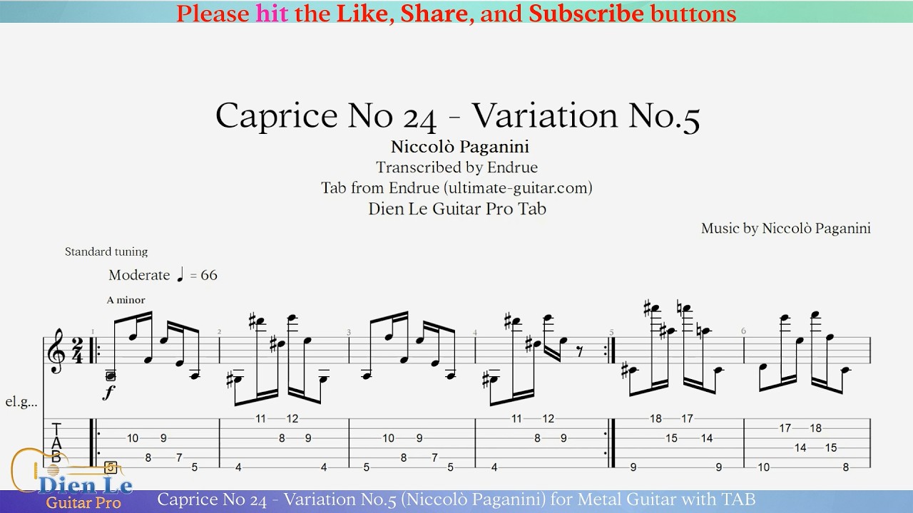 Caprice No 24 - Variation No.5 (Niccolò Paganini) for Metal Guitar with TAB