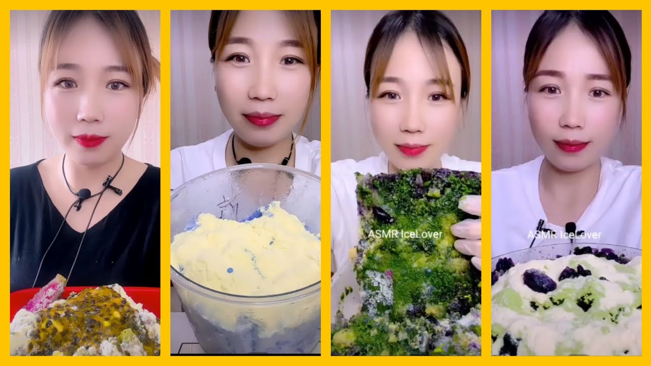 ASMR REFROZEN SHAVED ICE EATING WITH MATCHA | MILK POWDER | PASSION FRUIT