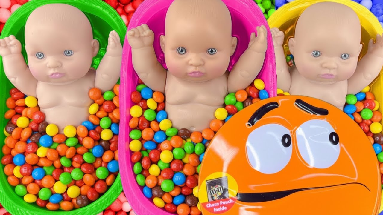 2 Minutes Satisfying with Full of 3 Rainbow BathTubs Candy with M&M's & Magic Slime Cutting Video 1
