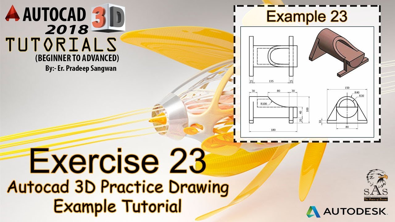 Autocad 3D Practice Drawing | Exercise 23 | Autocad 3D Example Tutorial