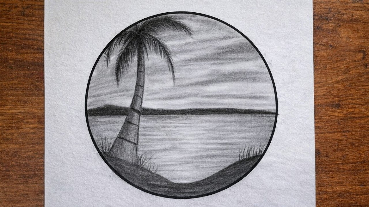 Circle Scenery Nature Drawing | Easy Circle Drawing | Pencil Drawing