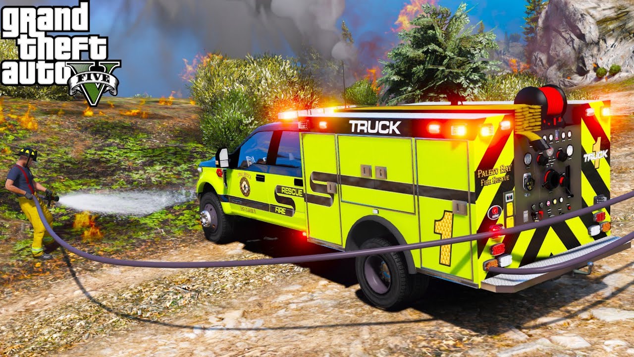 GTA 5 Firefighter Mod Paleto Bay Fire Rescue Ford F-450 Mini Pumper Fighting Brush Fires