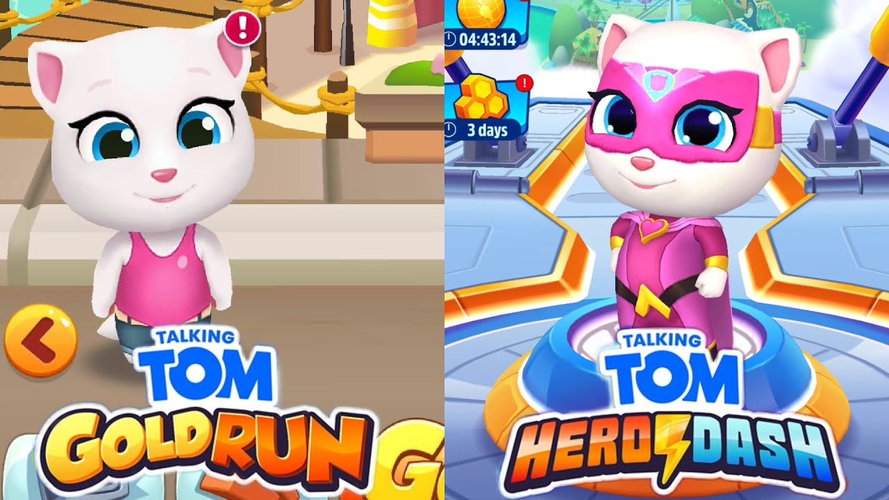 Talking Tom Gold Run Angela vs Talking Tom Hero Dash Angela