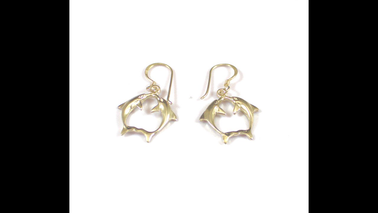 Sterling Silver Double Dolphin  Dangle Earrings