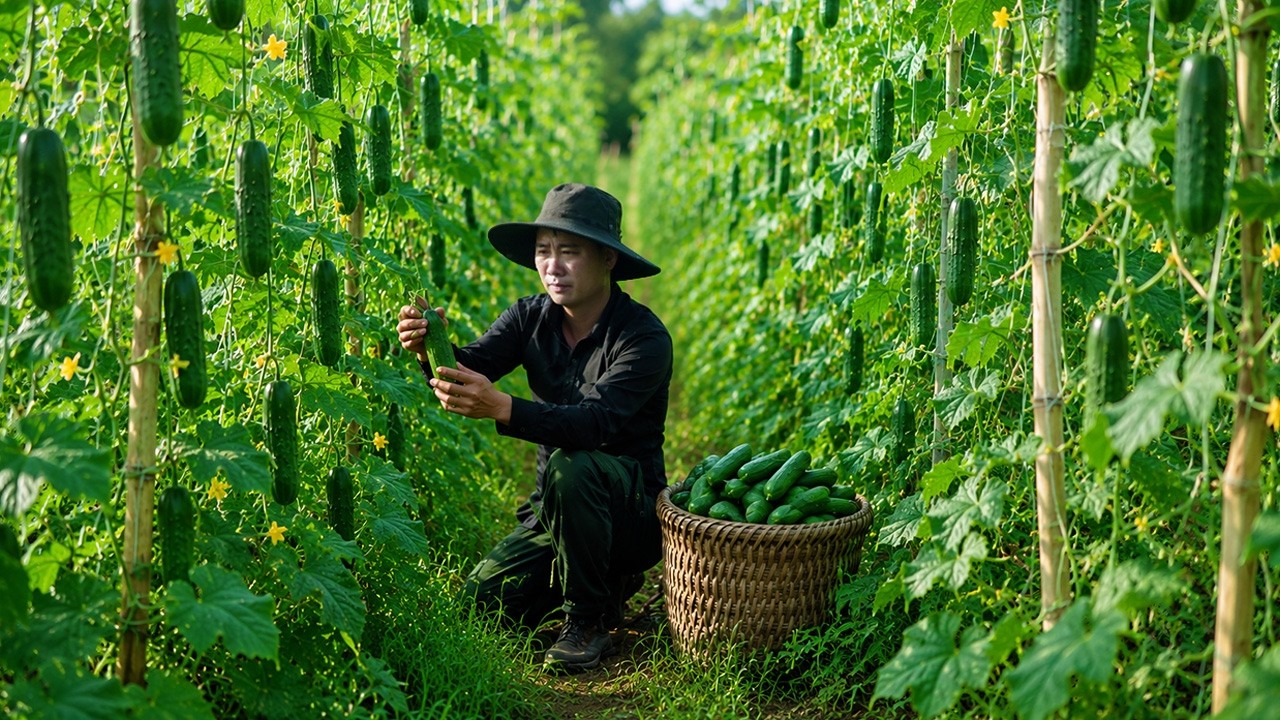 Trieu Duc&rsquo;s First Cucumber Harvest - The Reward After Days of Care