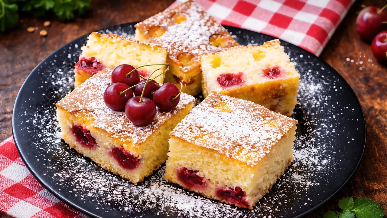 ŽUTI KOLAČ SA VIŠNJAMA - jednostavan starinski recept | YELLOW CAKE WITH CHERRIES