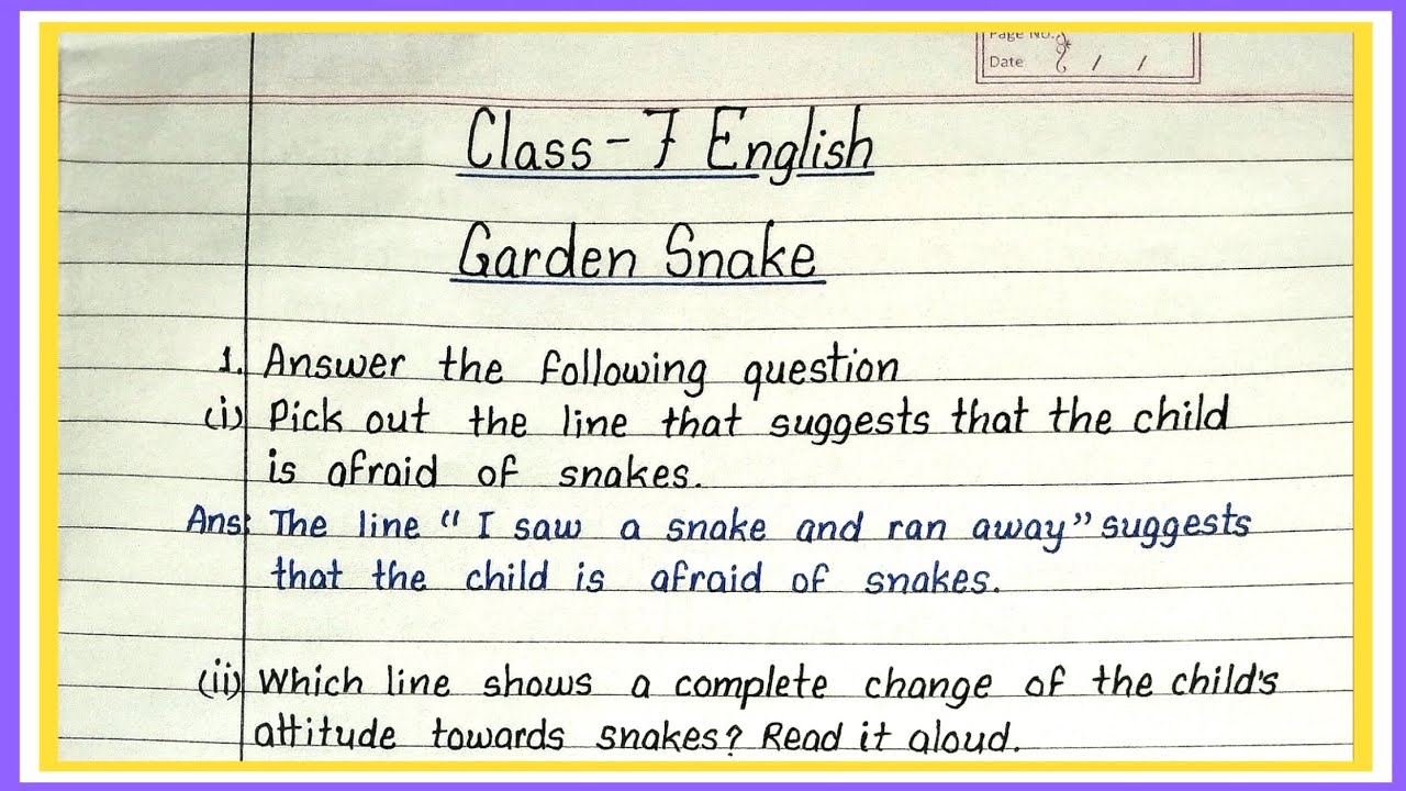 garden snake poem class 7 question answer | garden snake question answer class 7 |
