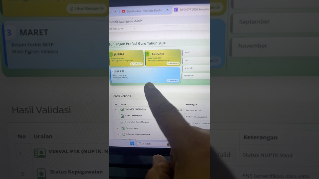 Validasi Tunjangan Profesi Guru Bulan Maret 2026 sudah Muncul di Info GTK