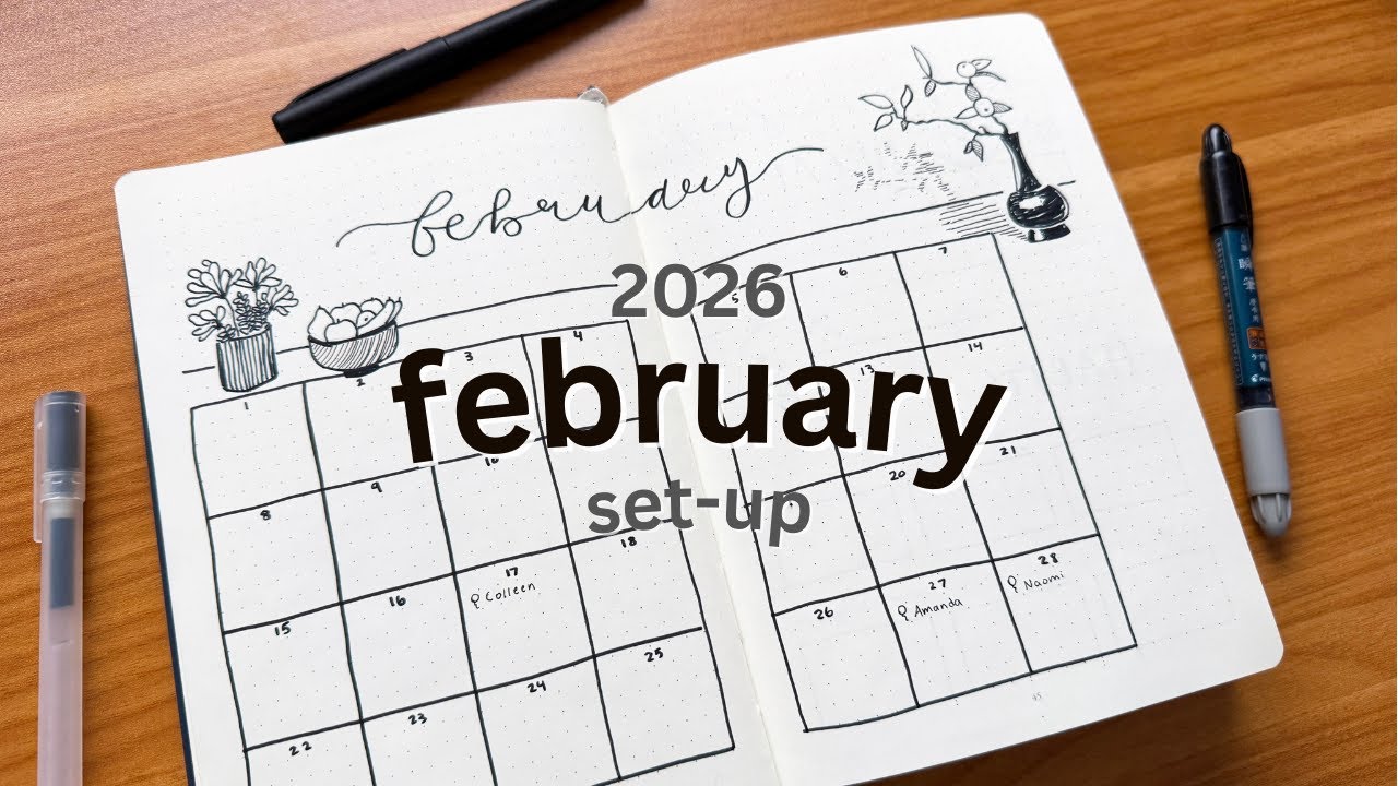 February 2026 Bullet Journal Setup 🌷🖤 ikebana-theme plan with me