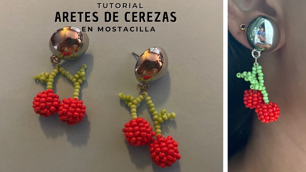Aretes de cereza 🍒 en mostacilla/chaquiras PASO A PASO