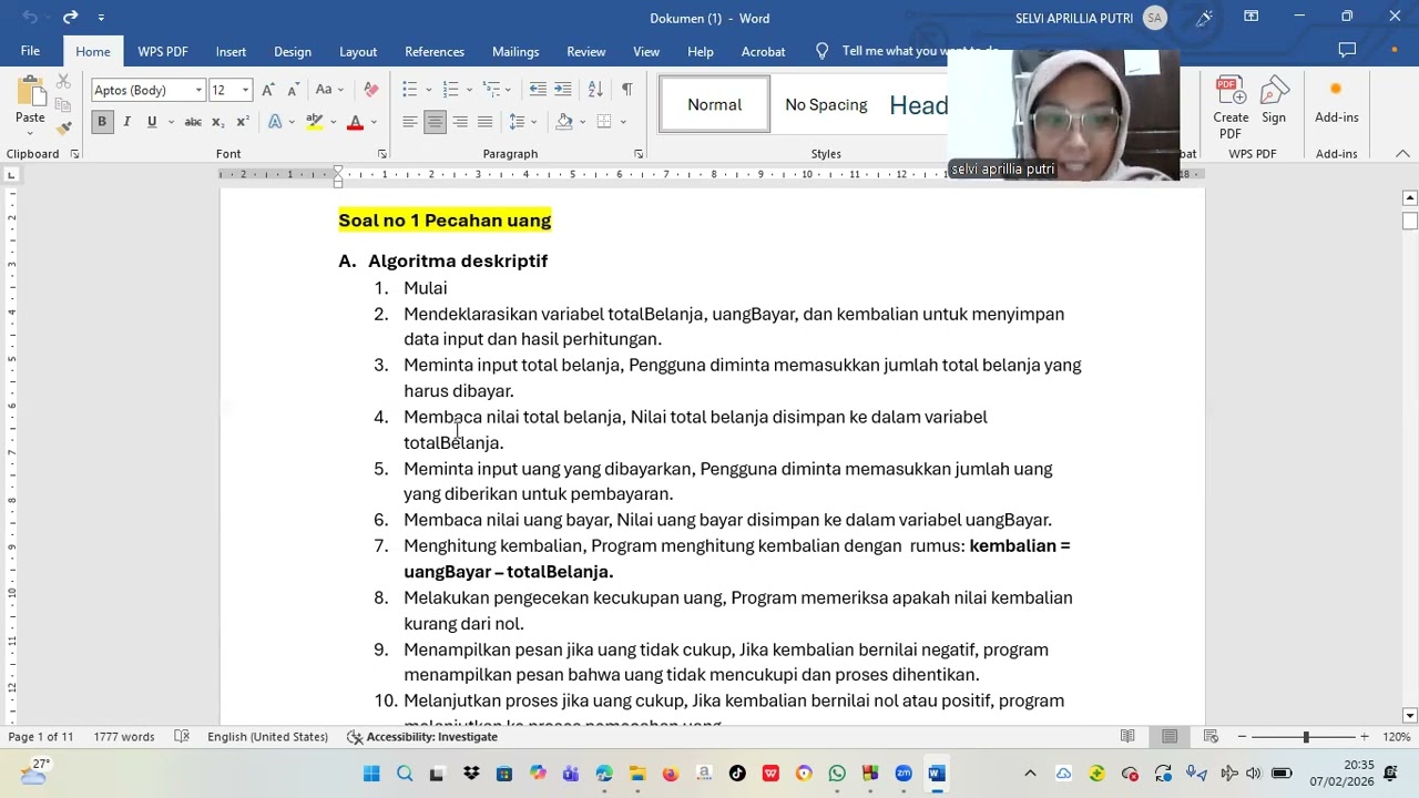ALPRO 2026 || Selvi Aprillia Putri (08011282530027) || Nomor 1