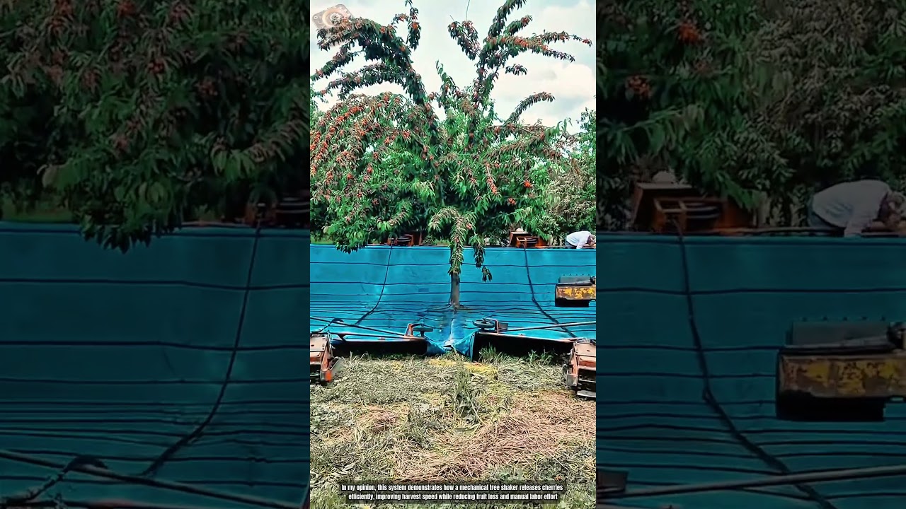 How Mechanical Tree Shaker System Drops Cherries Into Clean Catch Panels