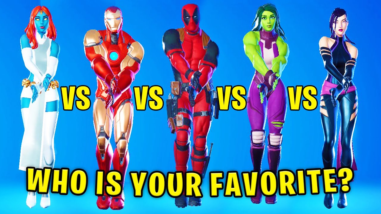 Fortnite Dance Battle Of All Marvel Skins! (Tony Stark, Deadpool, Psylocke)