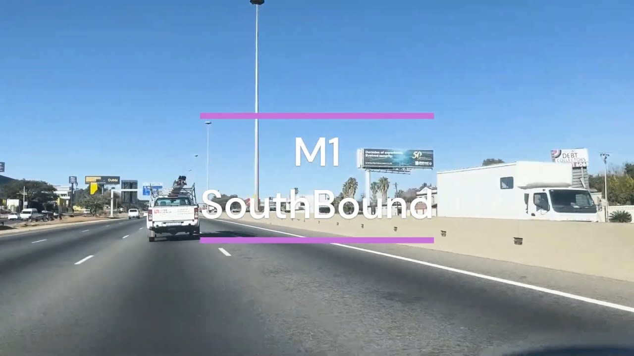 Southbound on M1 from Sandton to Braamfontein, Johannesburg