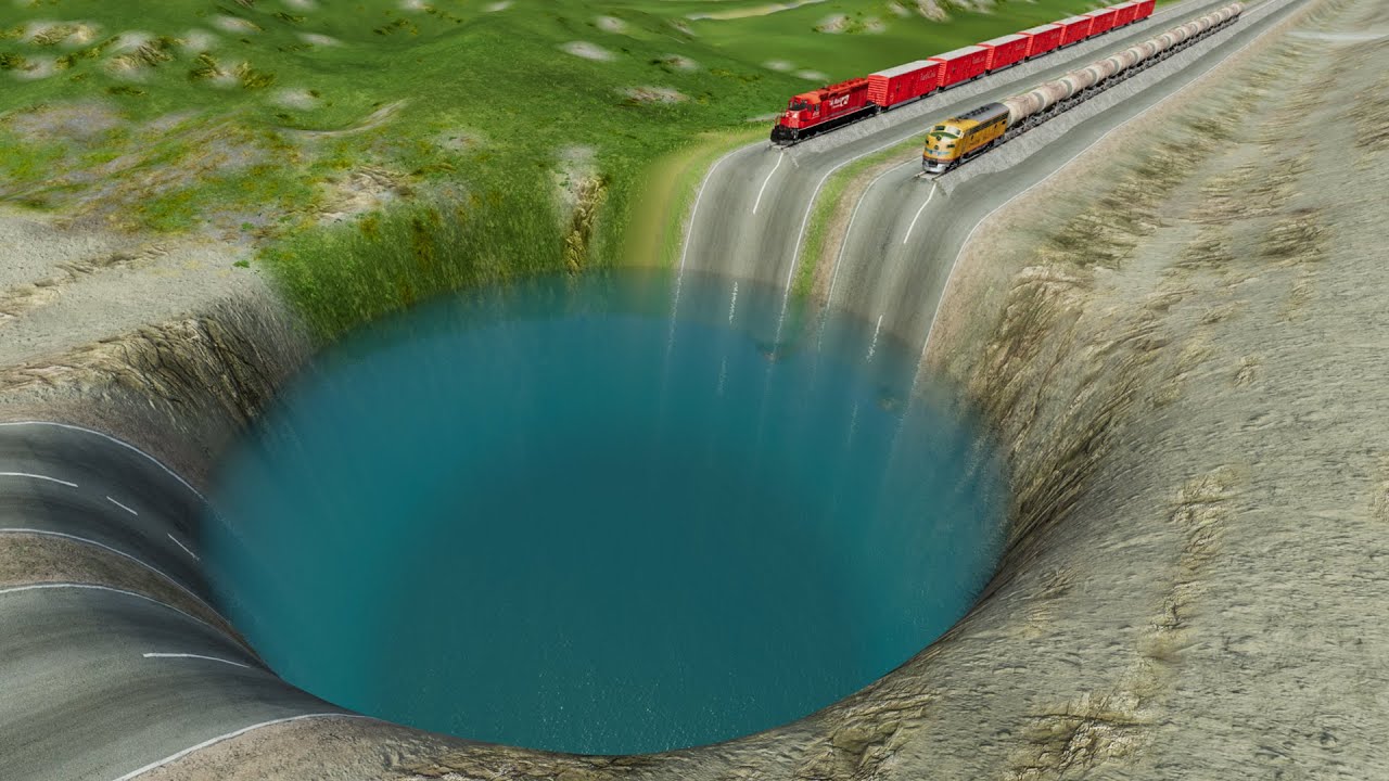 Train vs Giant Pit - BeamNG Drive | Train vs Deep Water