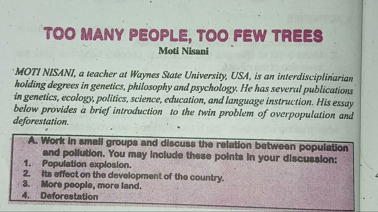 Too many people and too few trees ( 9 th B E S B)