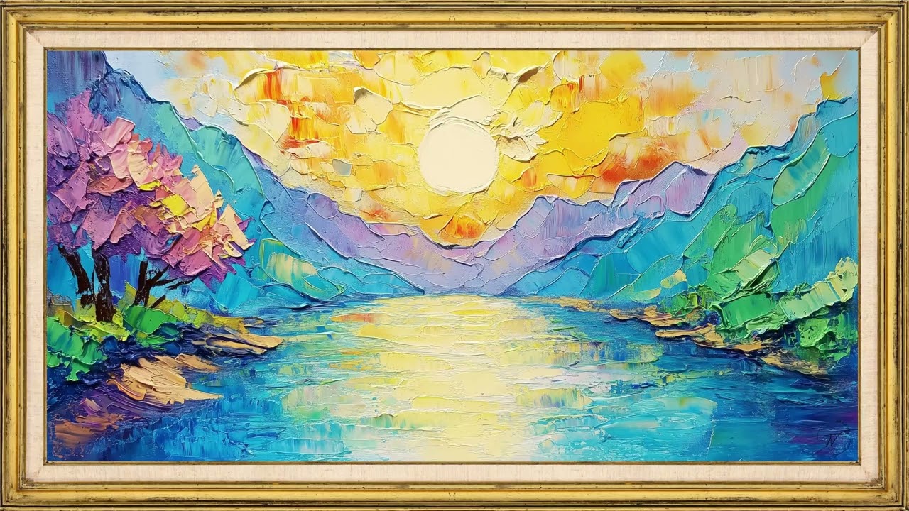 Colorful Mountain Lake at Sunrise | 2 Hour TV Frame Art Screensaver | Relaxing Wall Art