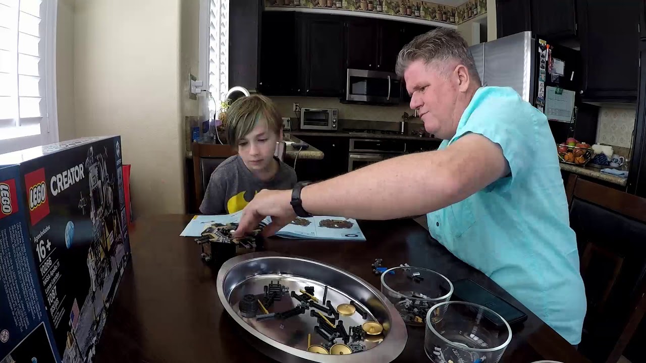 Jason and Bud building the Lego Lunar Lander