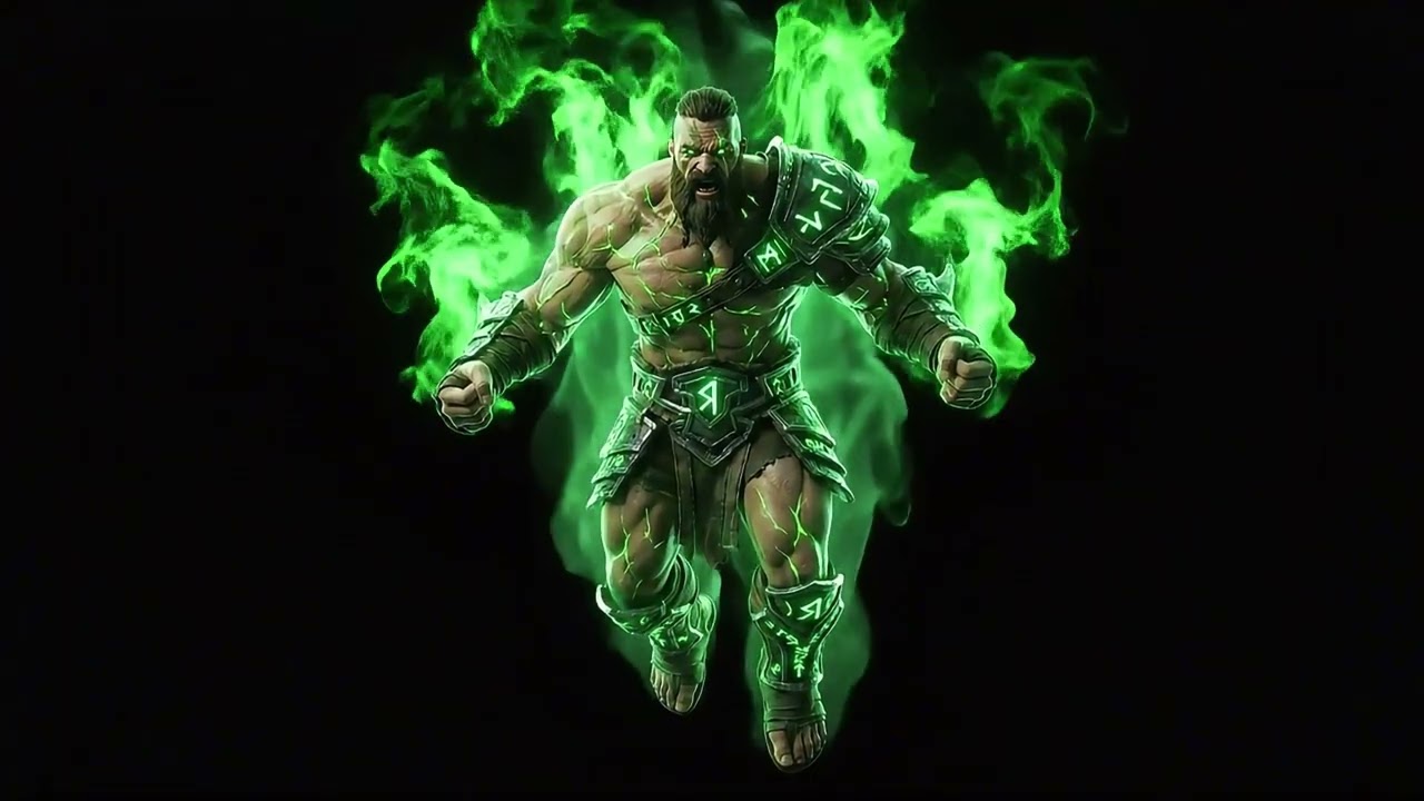 Viking Berserker (Rune Magic) - 3D Rage Loop | Glowing Green Aura (Black Screen)