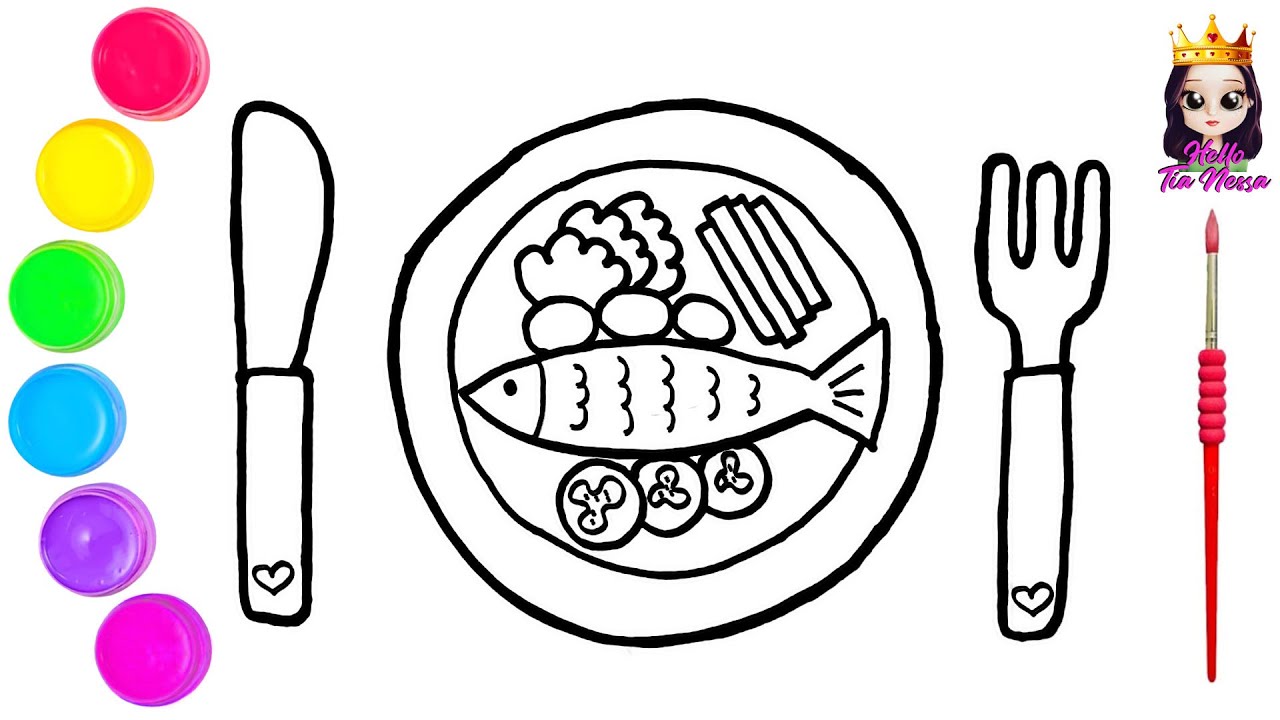 COMO DESENHAR UM PRATO DE REFEIÇÃO | DESENHANDO COMIDA | PEIXE E LEGUMES | COMIDA |DESENHO DE PINTAR