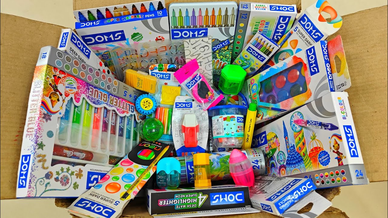 mega doms stationery collection - doms colour, doms pencil, doms eraser, clay, dough, washable pen