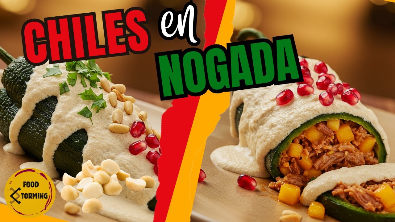 CHILES en NOGADA de CARNITAS  con nogada de  nuez de Macadamia