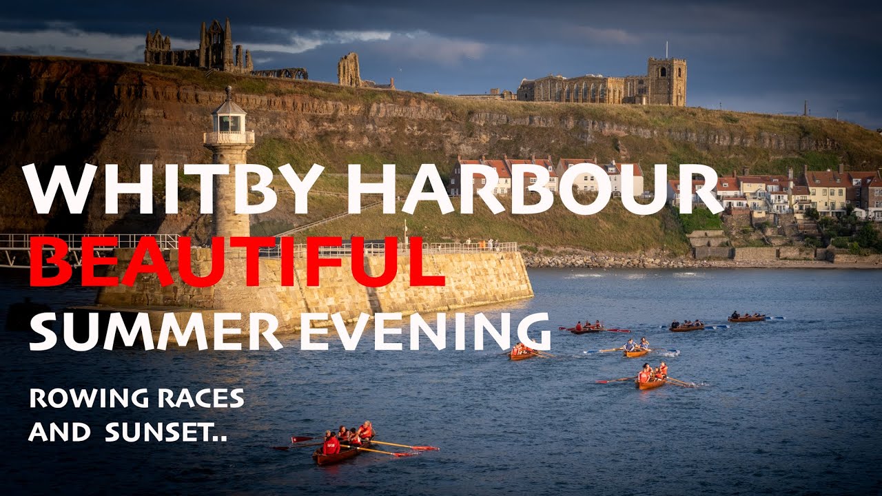 Whitby Regatta Rowing Races (training) ,Whitby Harbour August 2022 , Harbour Scenes + Summer Sunset