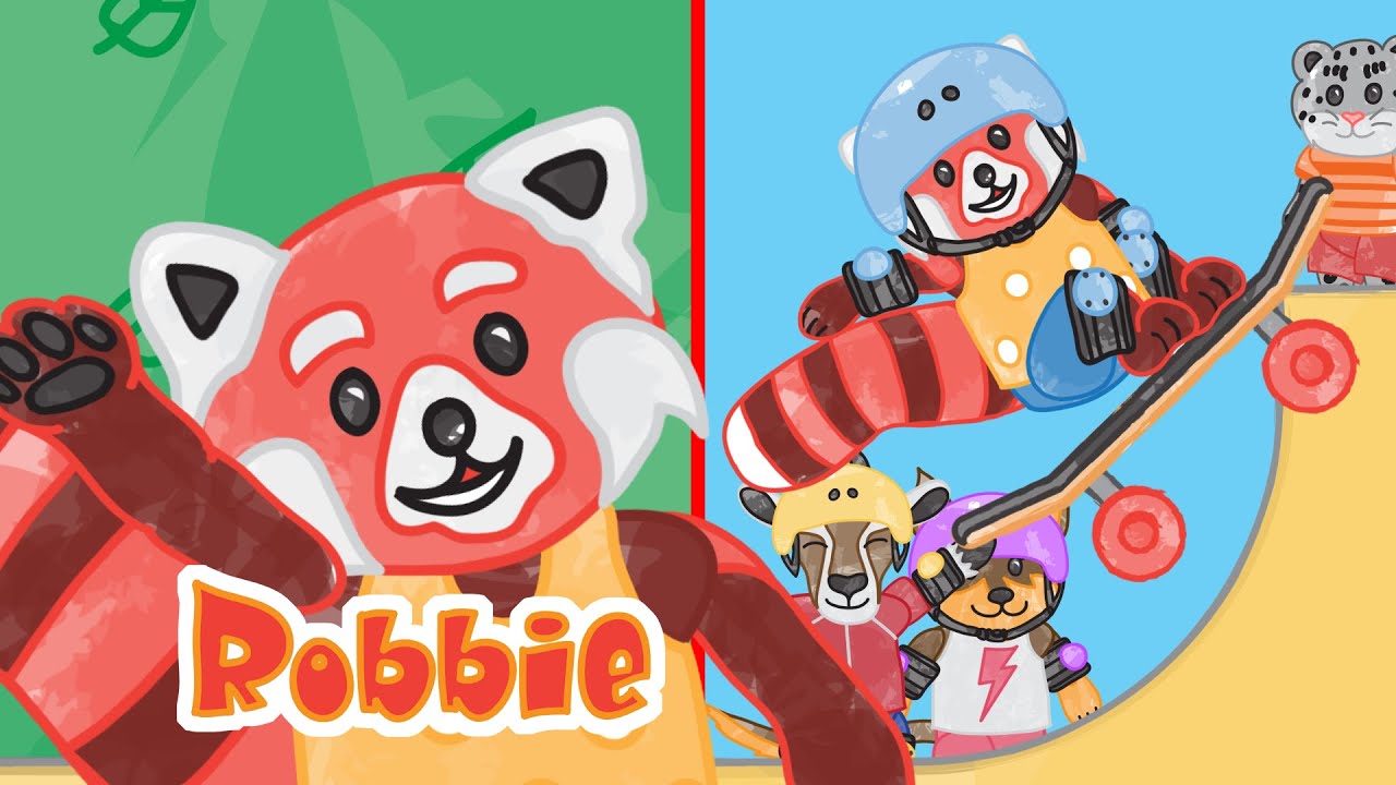 Robbie the Red Panda learns colors and goes skateboarding with his friends | Kids cartoons