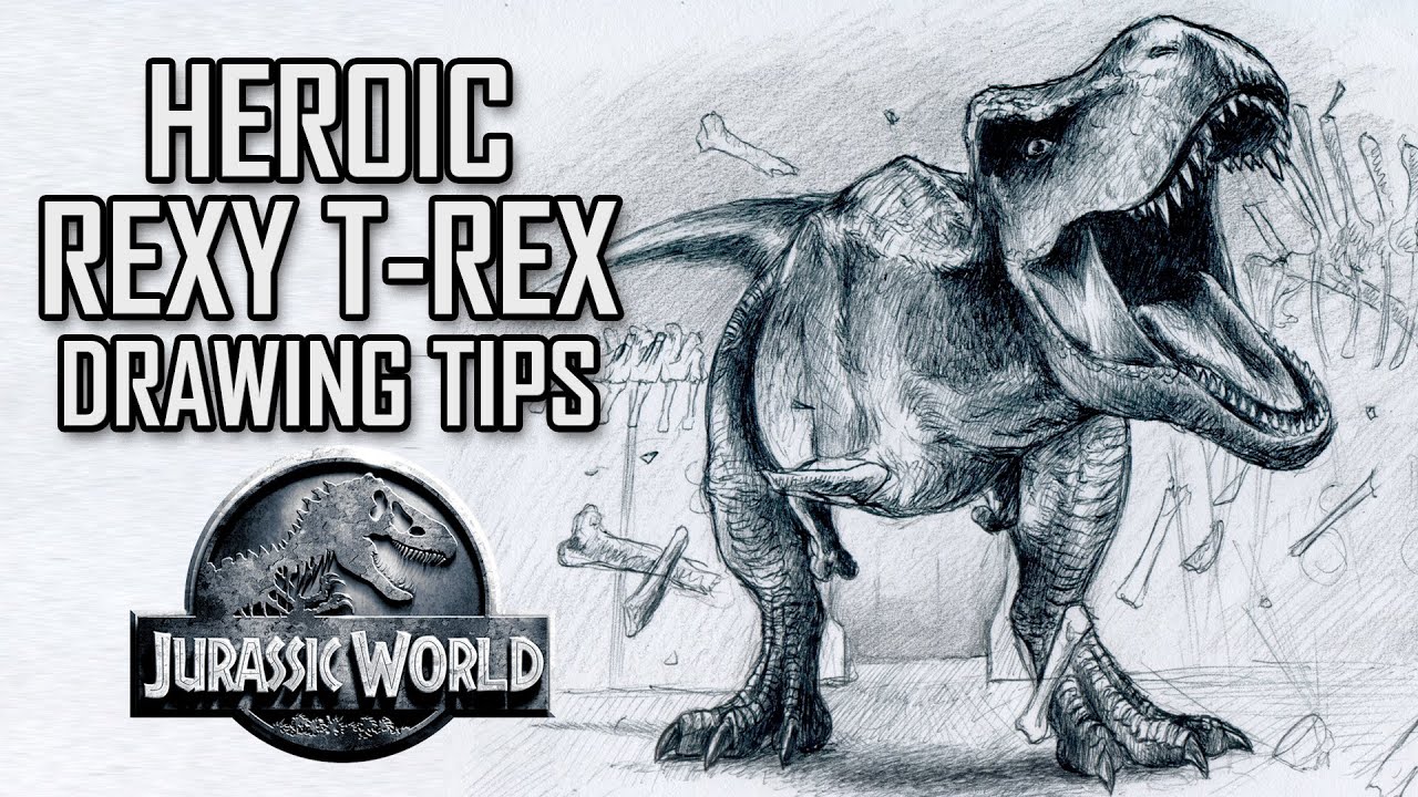 Drawing Jurassic World Trex (Rexy) Dominating Spinosaurus