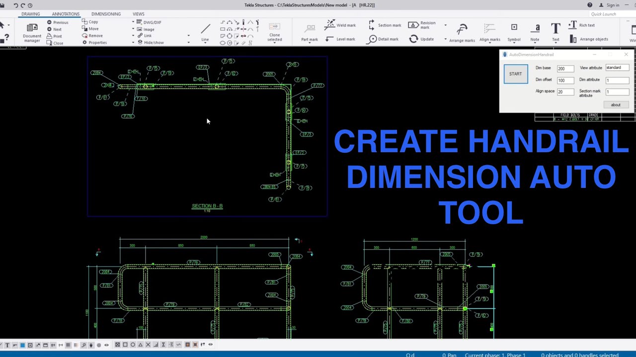 Tạo kích thước tự động cho bản vẽ Handrail - Create Handrail Dimension Auto Tool