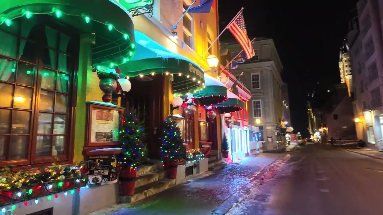 Quebec City Winter Night Walk 4K | Exploring Old Town in –25°C Freezing Cold