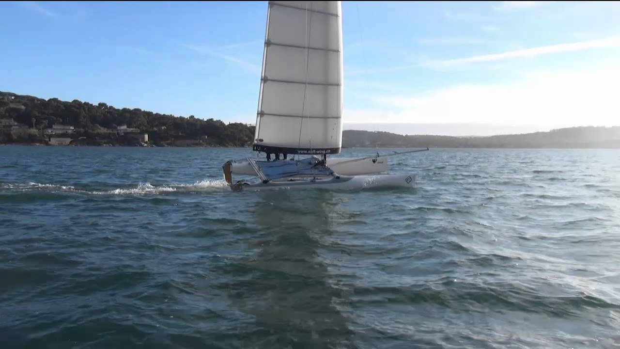 SoftWing - F18 catamaran with a soft wing: proof of measure, St. Tropez, Feb. 2014