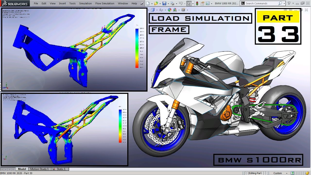 3D Modeling BMW S1000 RR 2020 using Solidworks - Part 33 [ Frame load testing simulatioN ]