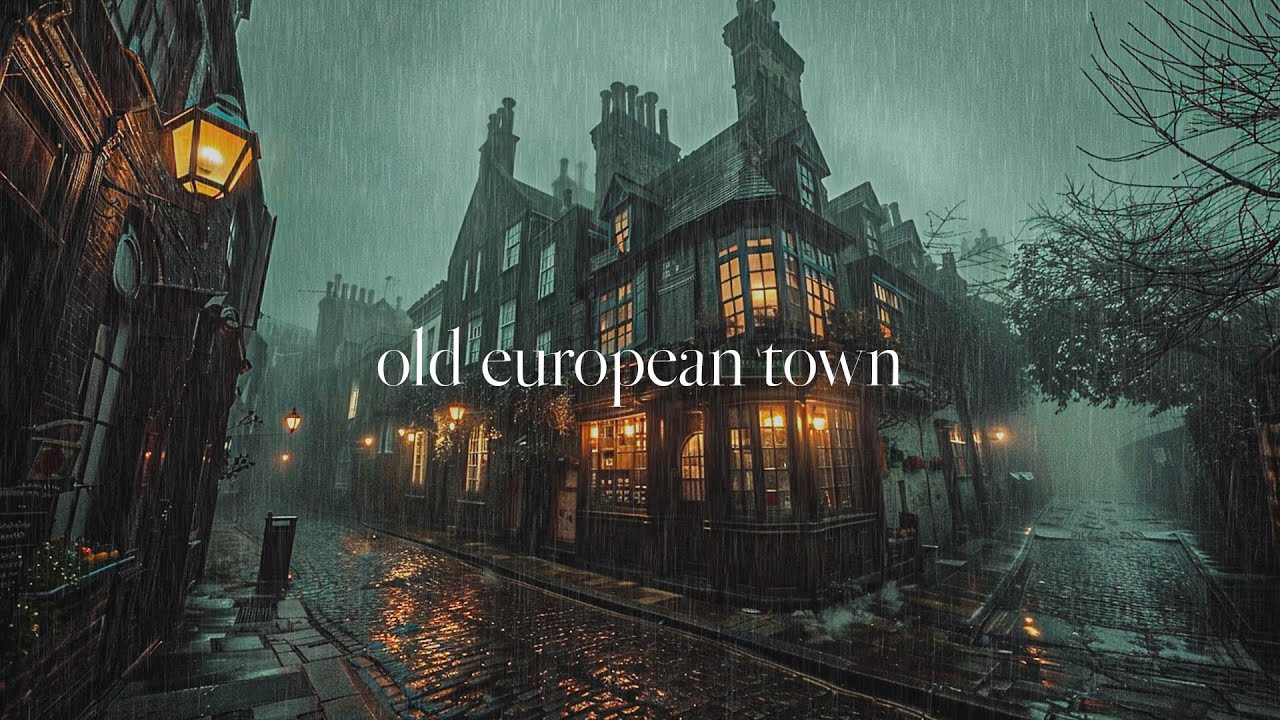 Rainy Street in an Old European Town 🌧️ Dark Rainy Ambience