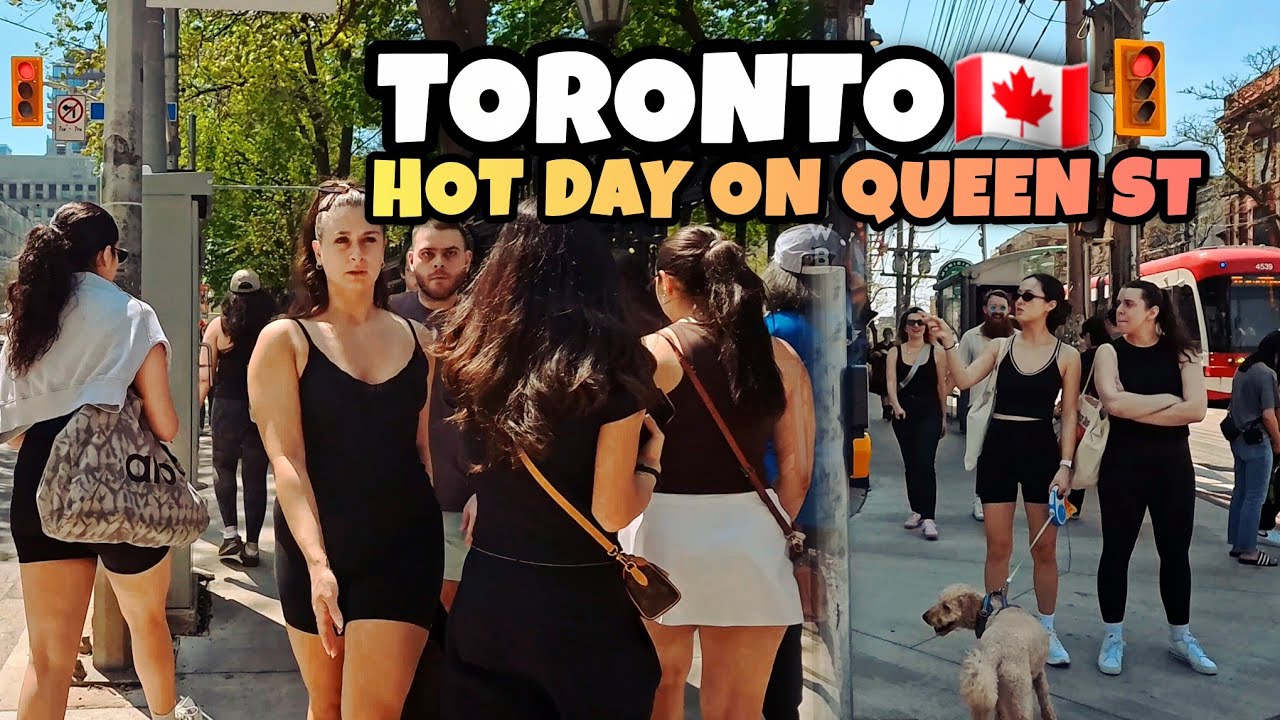 Торонто 🇨🇦 | Жаркий день на Куин-стрит &mdash; оживленная летняя прогулка по центру Торонто, Канада