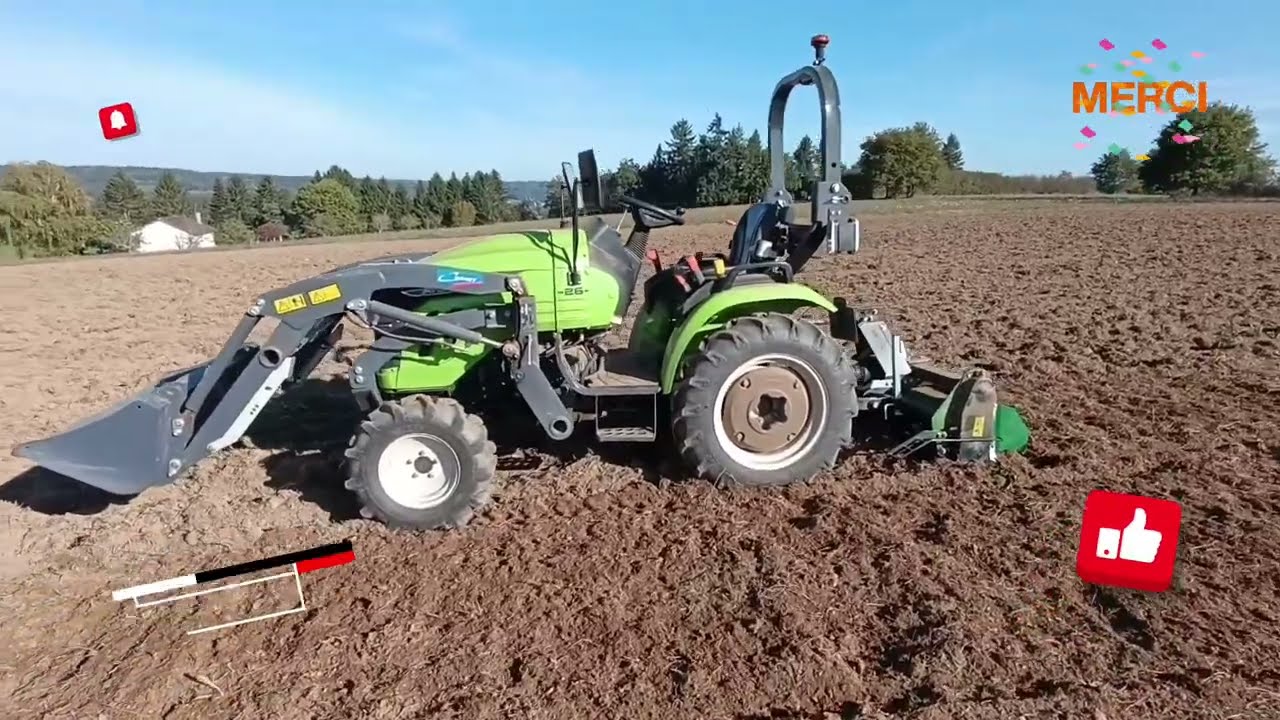 Préparation de sol au rotovator Greenbay 125 et micro tracteur Preet Avenger 26 pour le semis de blé