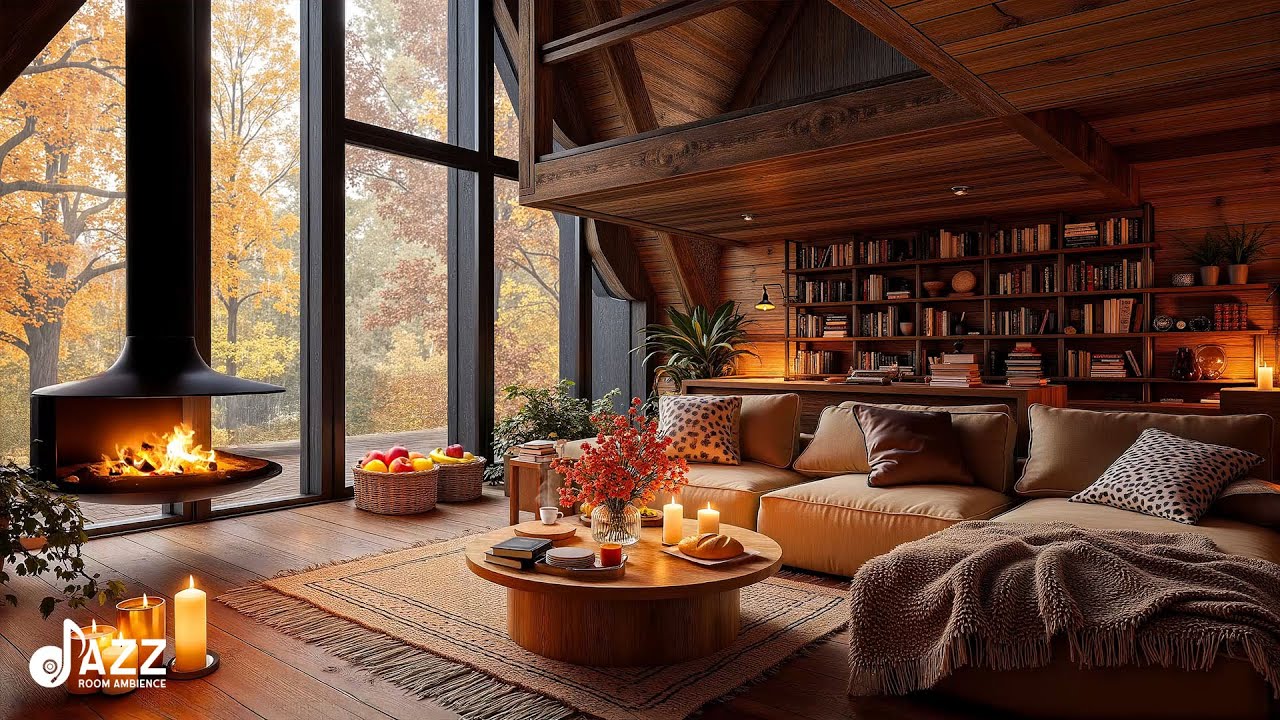 Rainy Autumn 🍂 Reading Nook with Fireplace, Rain & Thunder Sounds for Good Sleep, Working & Studying