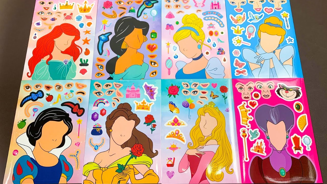 Decoration Disney Princess Ariel,Snow White,Belle,Cinderella Sticker Book Dress Up