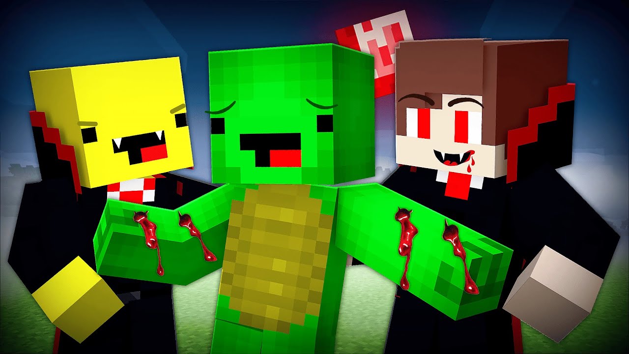 Mikey and BANANA KID Turned into a VAMPIRE and Bit JJ in Minecraft - Maizen