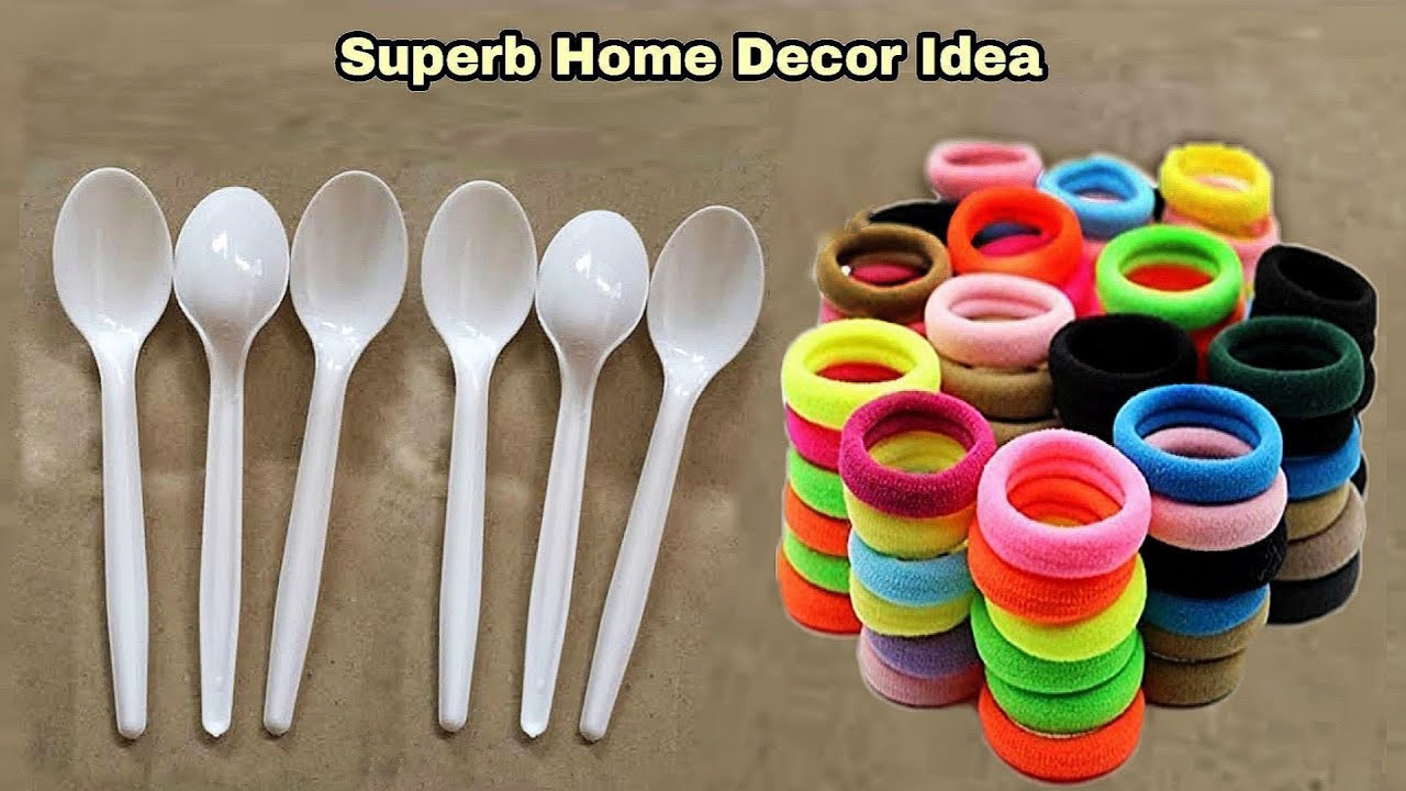 3 Superb Home Decor Ideas Using Waste Plastic Spoon and Hair Rubber Bands