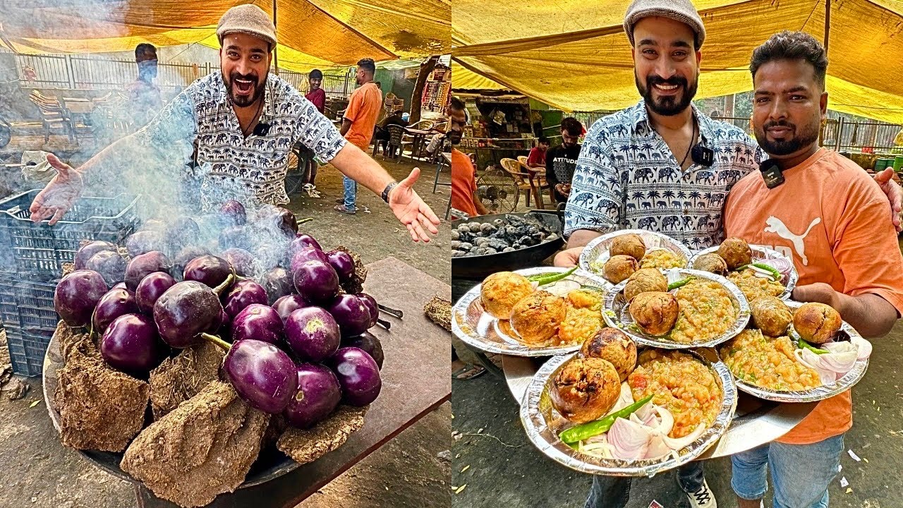 🔥 गाय के गोबर पर बेगन टमाटर भून कर  10,000 litti Chokha 1 दिन में बेच देते है | Prayagraj Food Tour