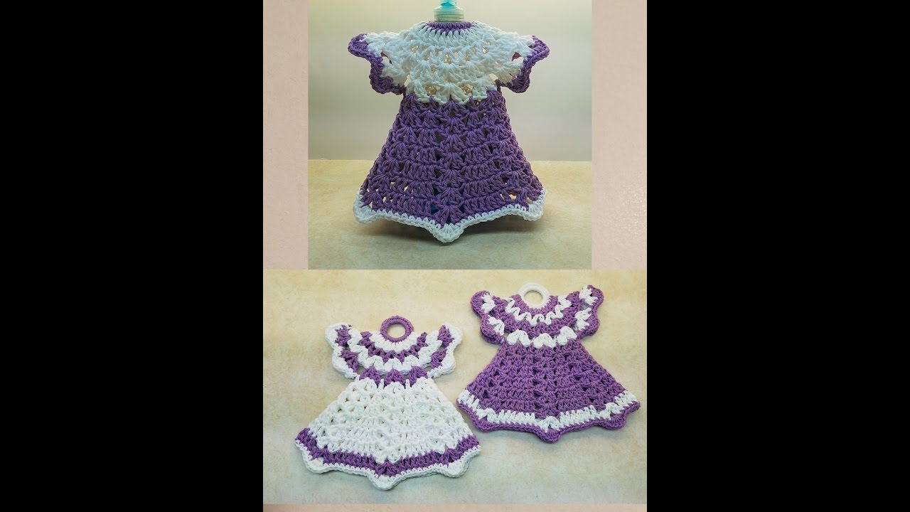 How to crochet Vintage Dress Potholders & Dish Soap Cover TUTORIAL DISH SOAP COVER  #381