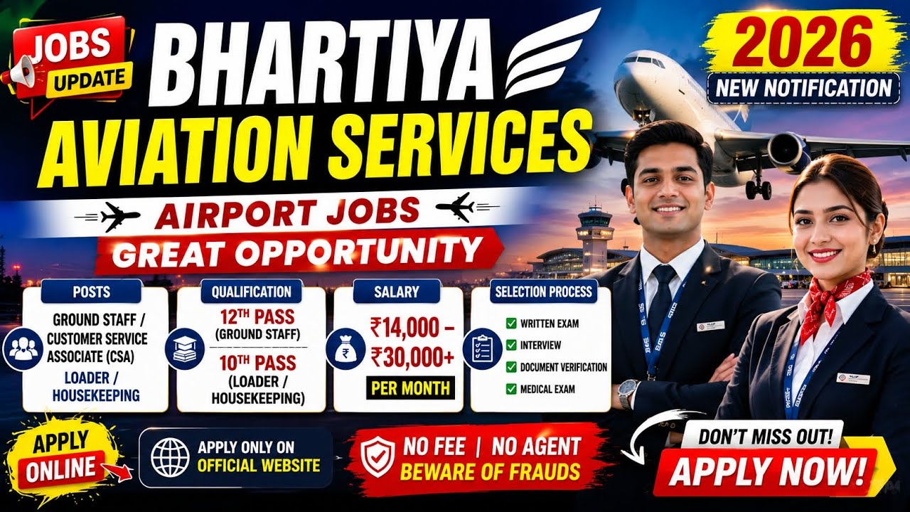 Airport Jobs 2026 | Bhartiya Aviation Services New Notification | 10th/12th Pass | Complete Details🔥
