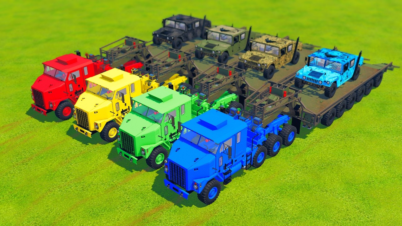 COLORFUL MILITARY TRUCKS TRANSPORTING MILITARY JEEPS - Farming Simulator 22