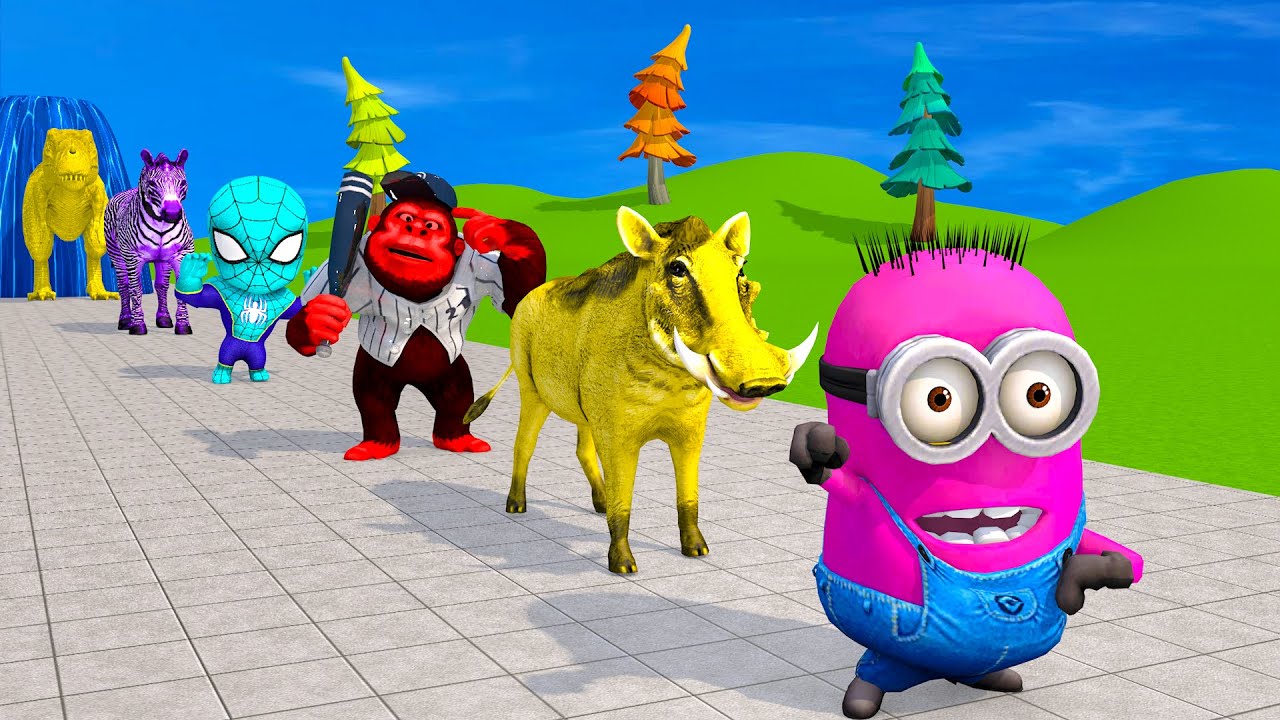 Long Slide Game With Cow Elephant Gorilla Hippopotamus Tiger 3d Animal Game Funny 3d Animals