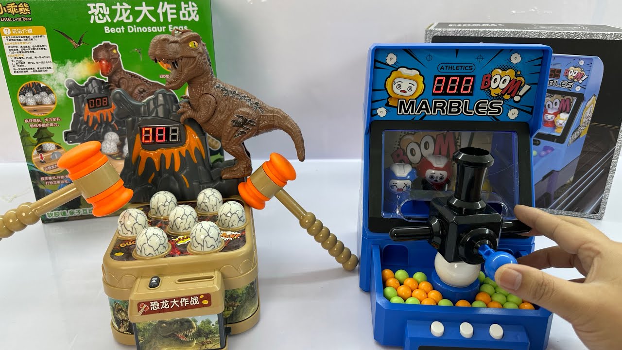 12-minute game console toy unboxing, dinosaur spray gopher toy, marble shooting game console, ASMR