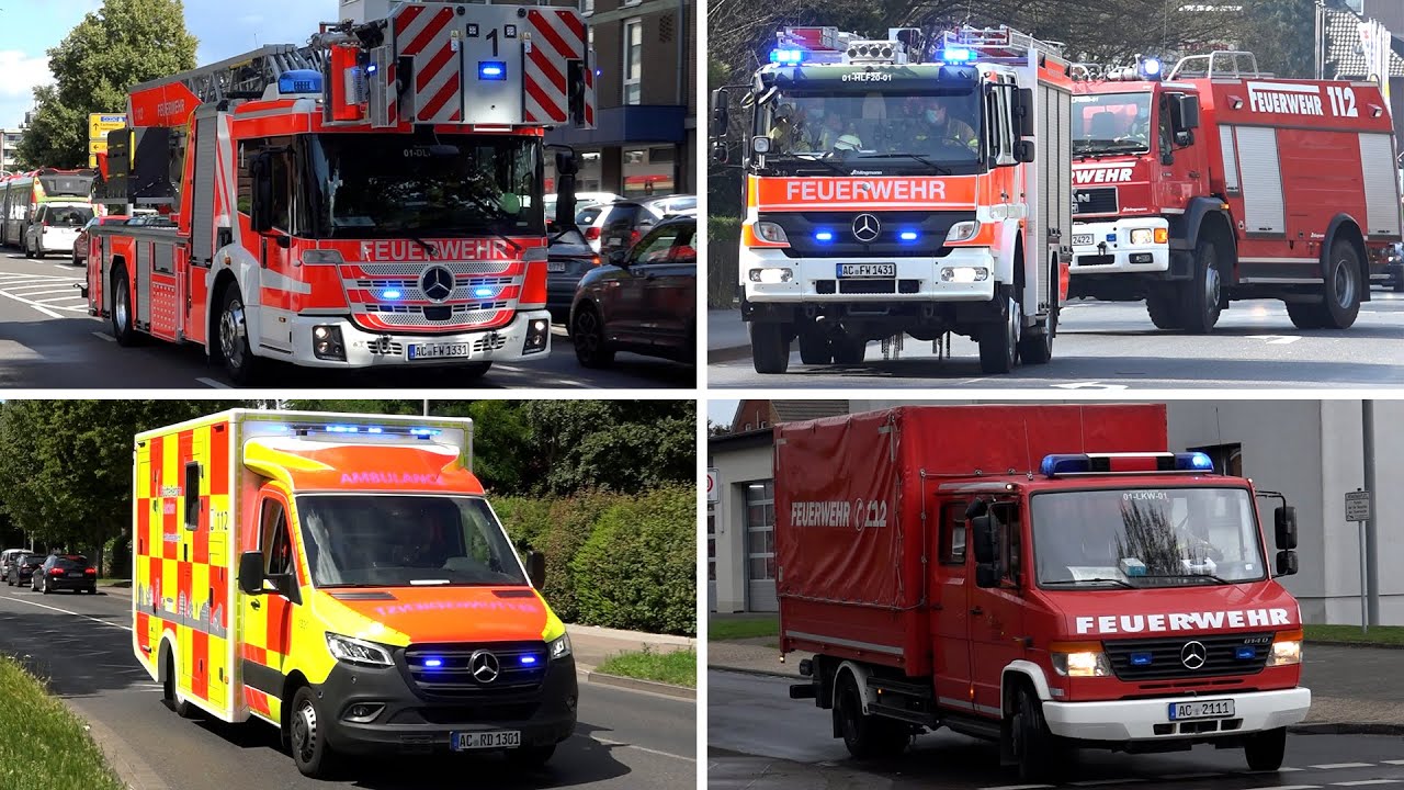 [Neue Drehleiter] Feuerwehr und Rettungsdienst auf Einsatzfahrt in Alsdorf