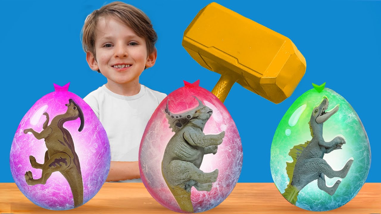 Kids turn toys into DINOSAURS! Adventures with ICE EGGS – Dinosaur Names