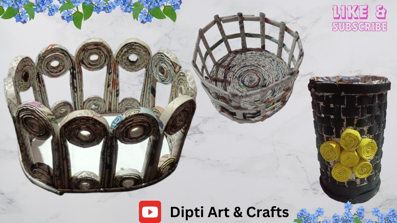 3 Unique Newspaper Basket 🧺| Quick and easy newspaper Home decor| Best out of Waste material